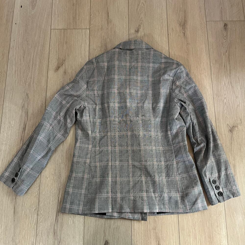 Who What Wear Women's Gray & Pink Plaid Double Breasted Blazer Sz M - Picture 2 of 6